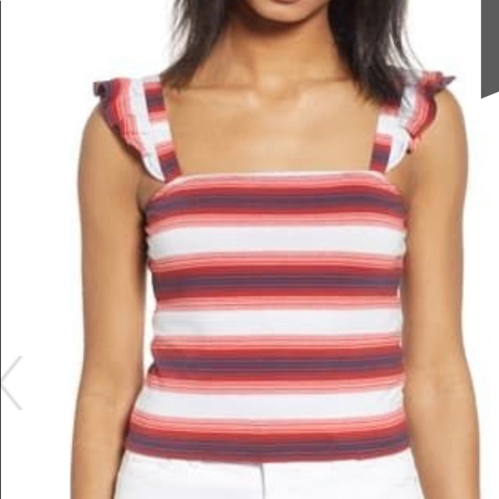 BP Red White Blue Stripe Ruffle Strap Crop Tank